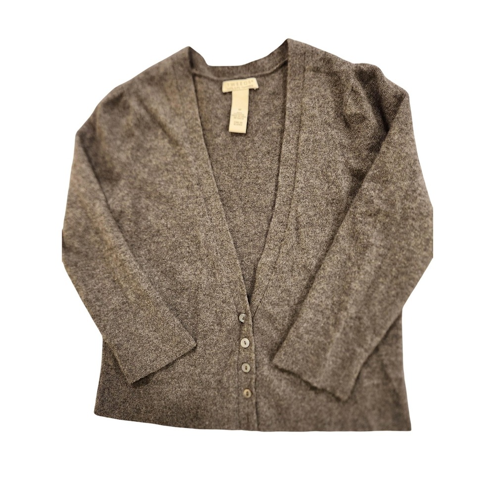 Tweeds Cardigan Sweater Womens Medium Gray‎ 100% Cashmere V Neck Button Front